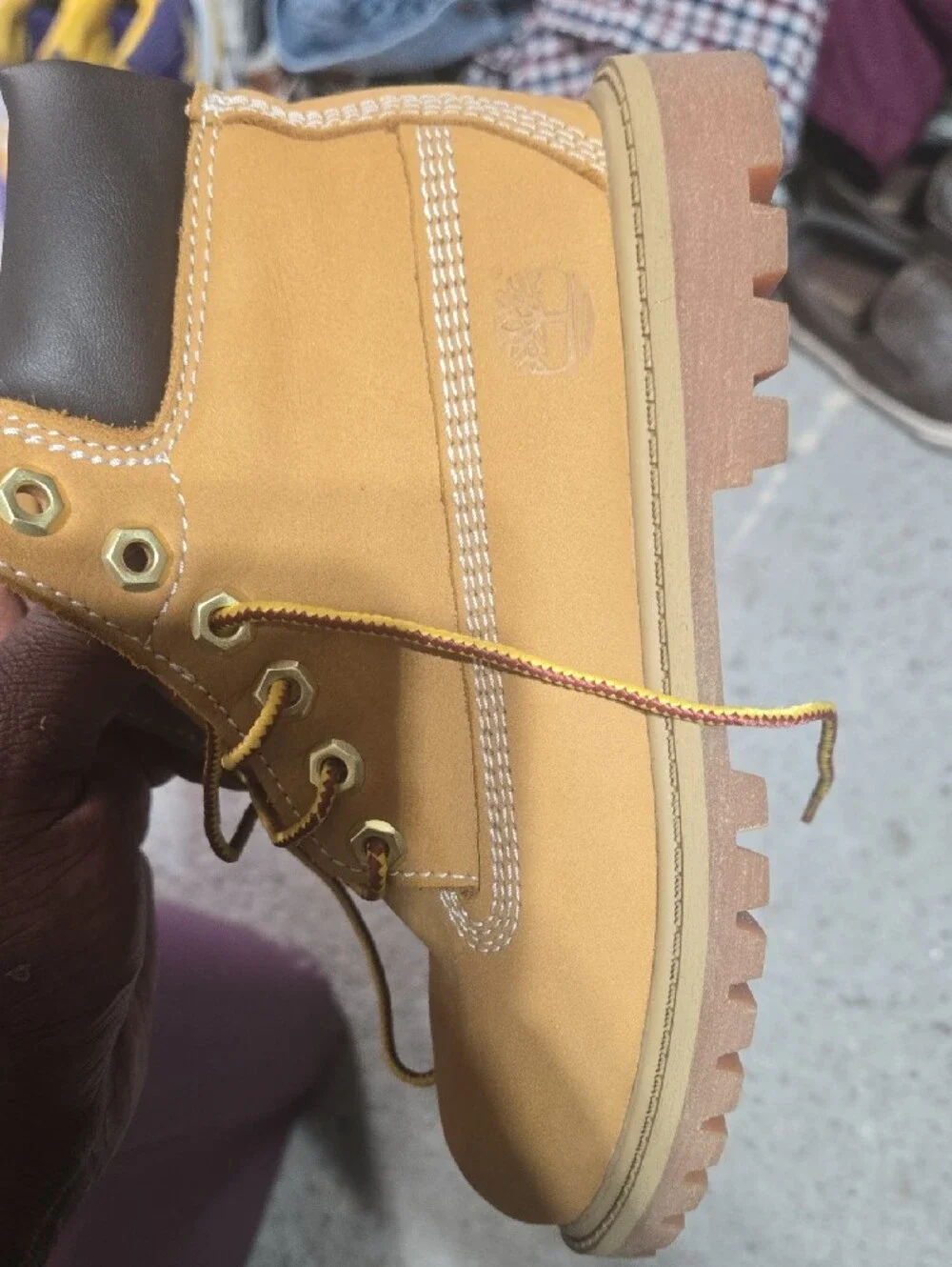 Timberland Wheat Nubuck Work Boots with Yellow/Brown Laces